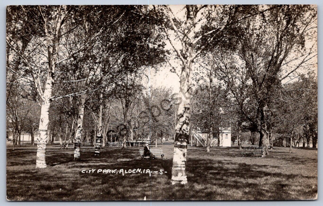 K51/ Alden Iowa RPPC Postcard c1910 City Park Man Band Stand 40