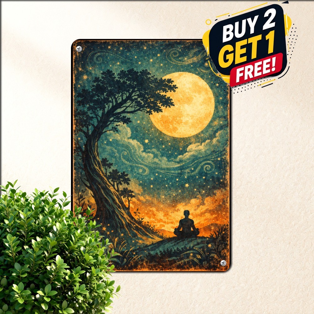 Romantic Tree Of Dreams Moonlit Night Sky Metal Tin Sign Fantasy Bedroom Art