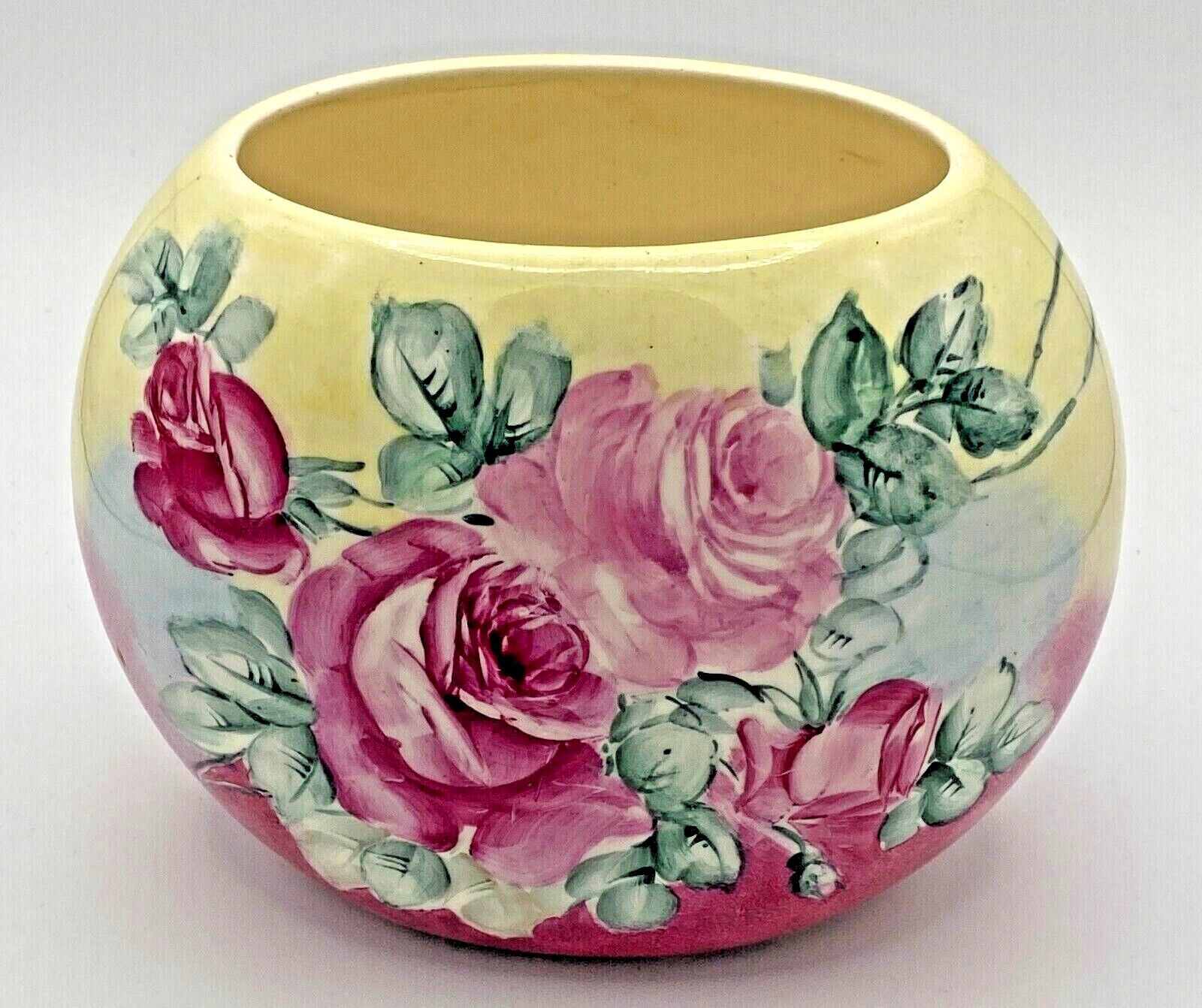 Pink Floral Flower Ceramic Vase Hand Painted Flowers Oval Round