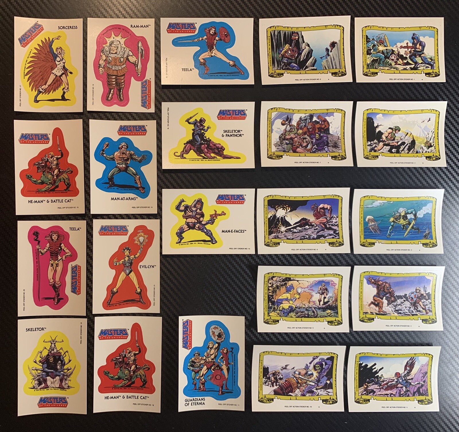 MINT TOPPS 1984 Masters of the Universe 22 Sticker Cards FULL 21 Card SET MOTU