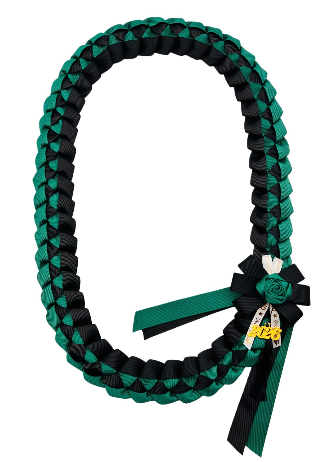 Grosgrain Ribbon Graduation Leis 2026-Hunter Green & Black