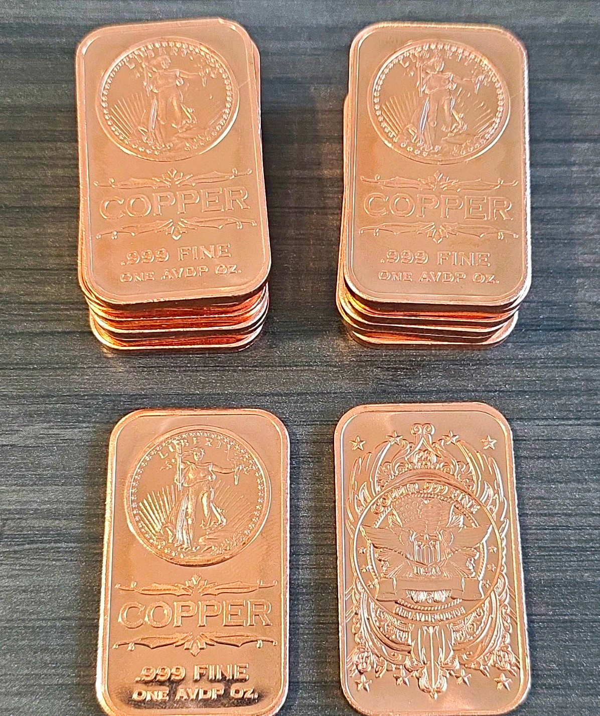 Lot of 14 Copper Bars 1 oz Each .999 Fine Copper AVDP OZ Walking Liberty