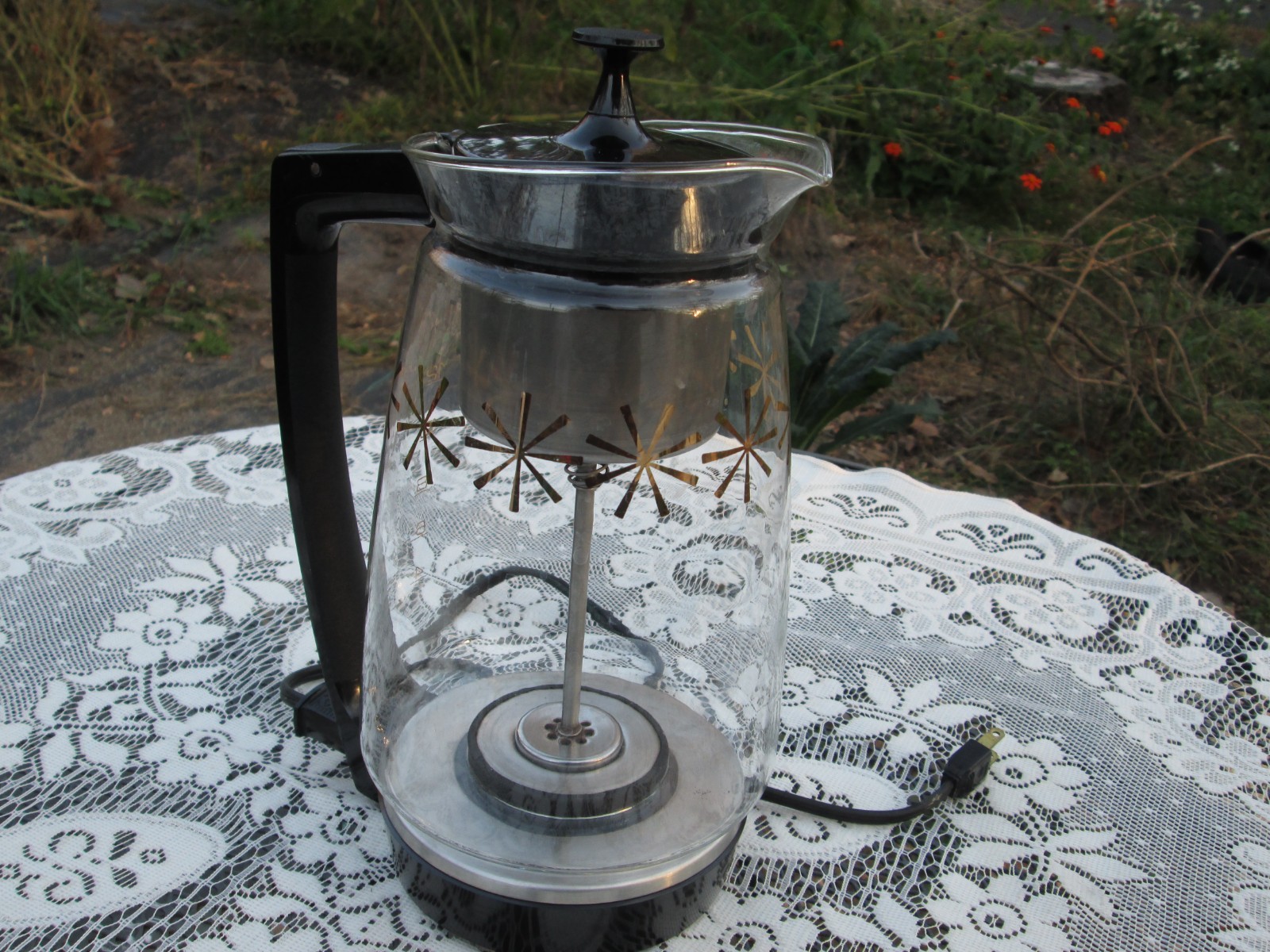 Vintage Atomic Star Burst Sunbeam Glass 12 cup Electric Percolator Coffee Pot