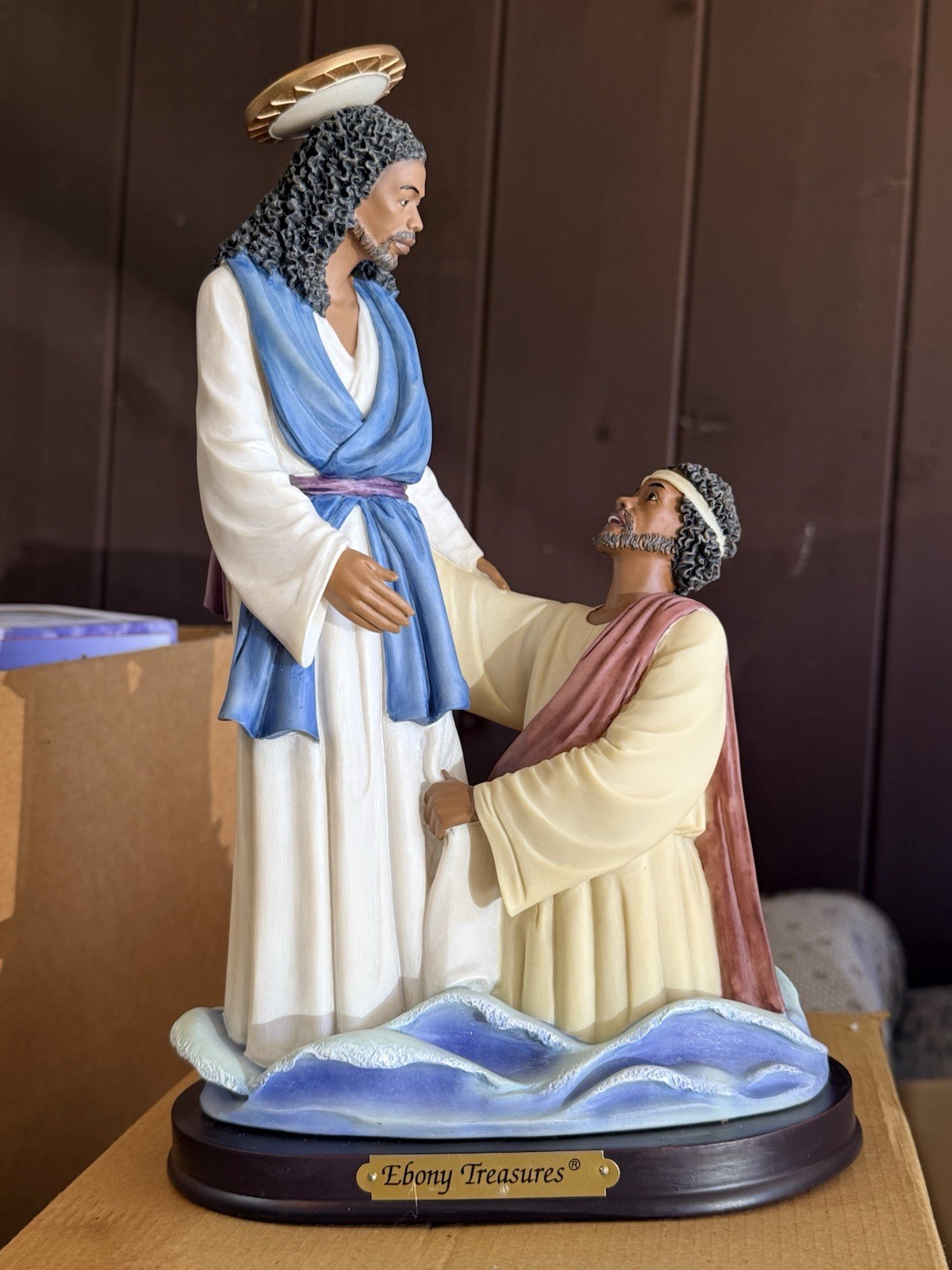Ebony Treasures African American Jesus & Peter Walking on Water Figurine