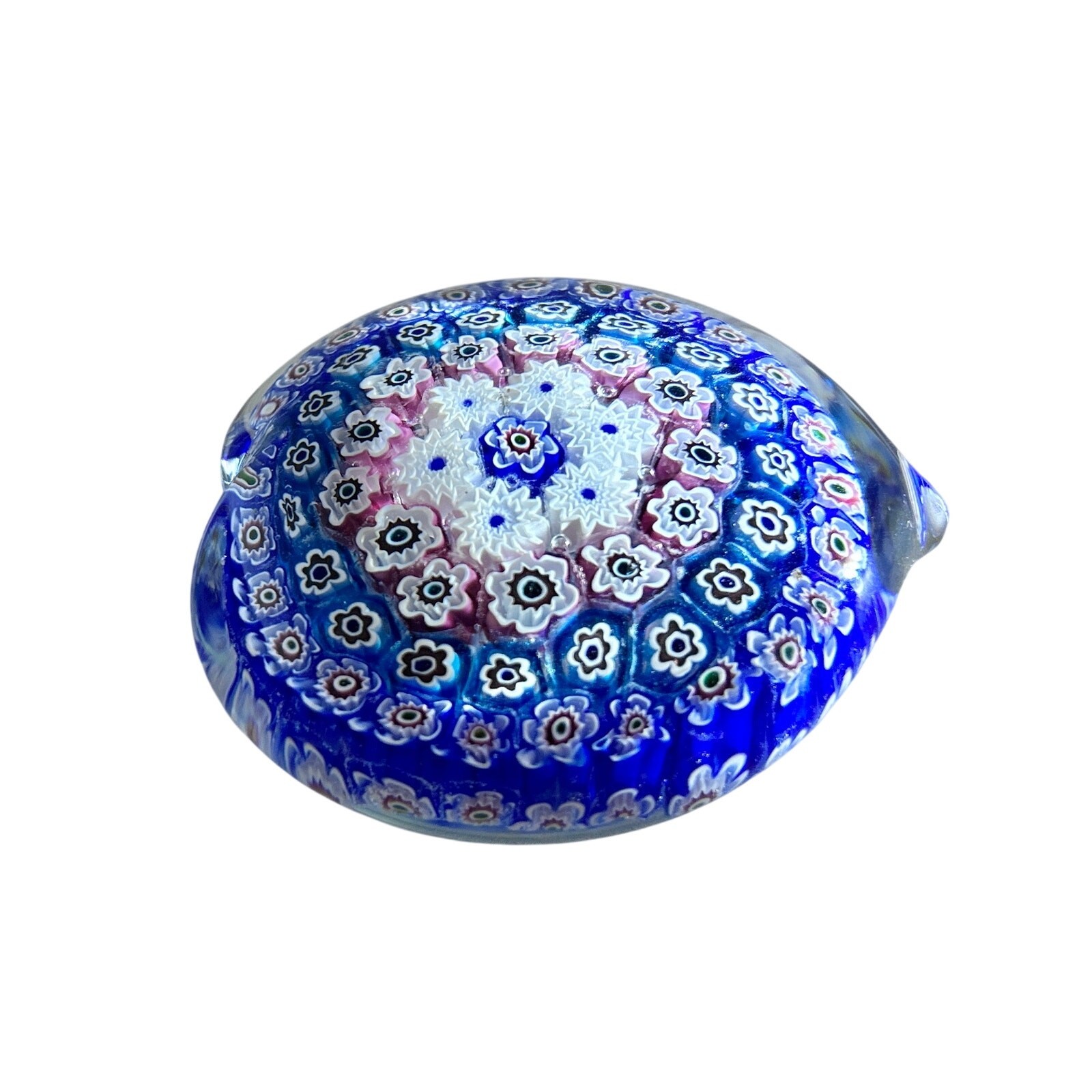 VTG Italian Murano Millefiori Heart Paperweight, Red White & Blue - Lg 3.5 inch