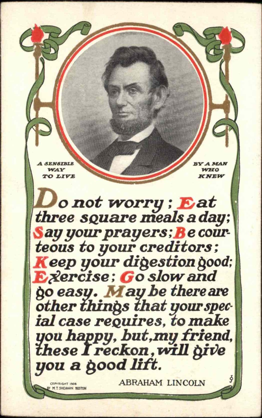 Patriotic Abraham Lincoln Quote Portrait Vintage Postcard