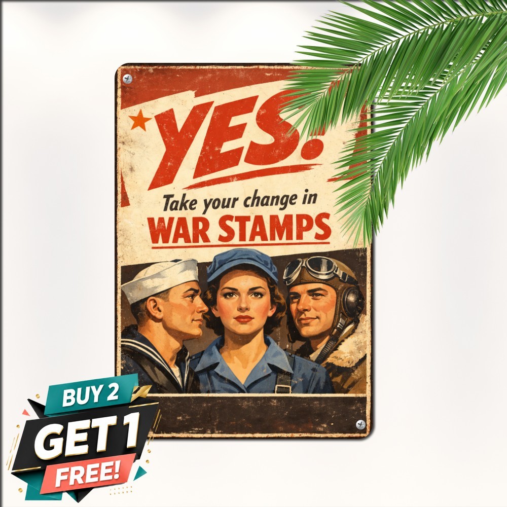 Support The War Effort Stamp Sign Vintage American Patriotic Metal Plaque