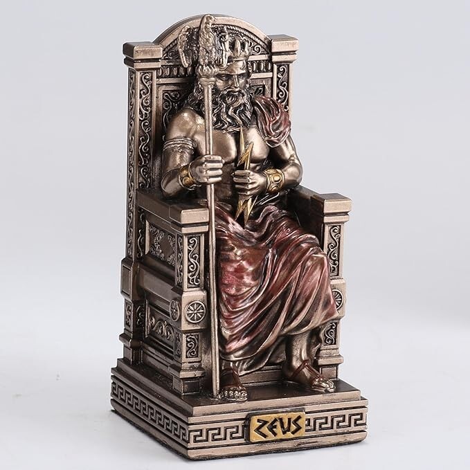 Zeus Sitting On Throne Hand Painted Polystone Miniature Home Decor Collectible