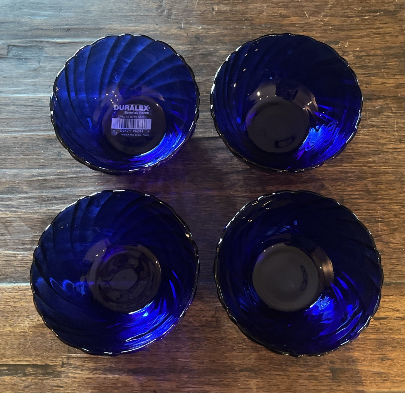 Set of 4 Duralex France Cobalt Blue Swirl Desert/ Fruit Bowls Bormioli Rocco Set of 4 Duralex France Cobalt Blue Swirl Desert/ Fruit Bowls Bormioli Rocco