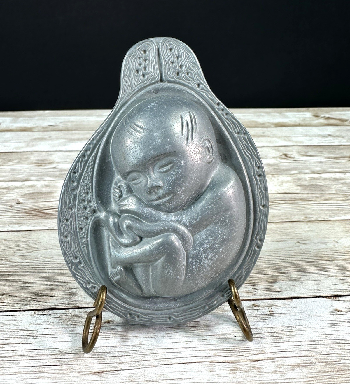 Vtg 1950-60s Parke-Davis Tabron Pharmaceutical Fetus Baby Pewter Paperweight