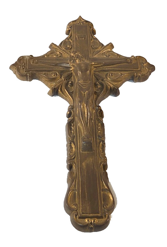 Vintage Studio Art Crucifix Ceramic Brown Hanging 12.5\