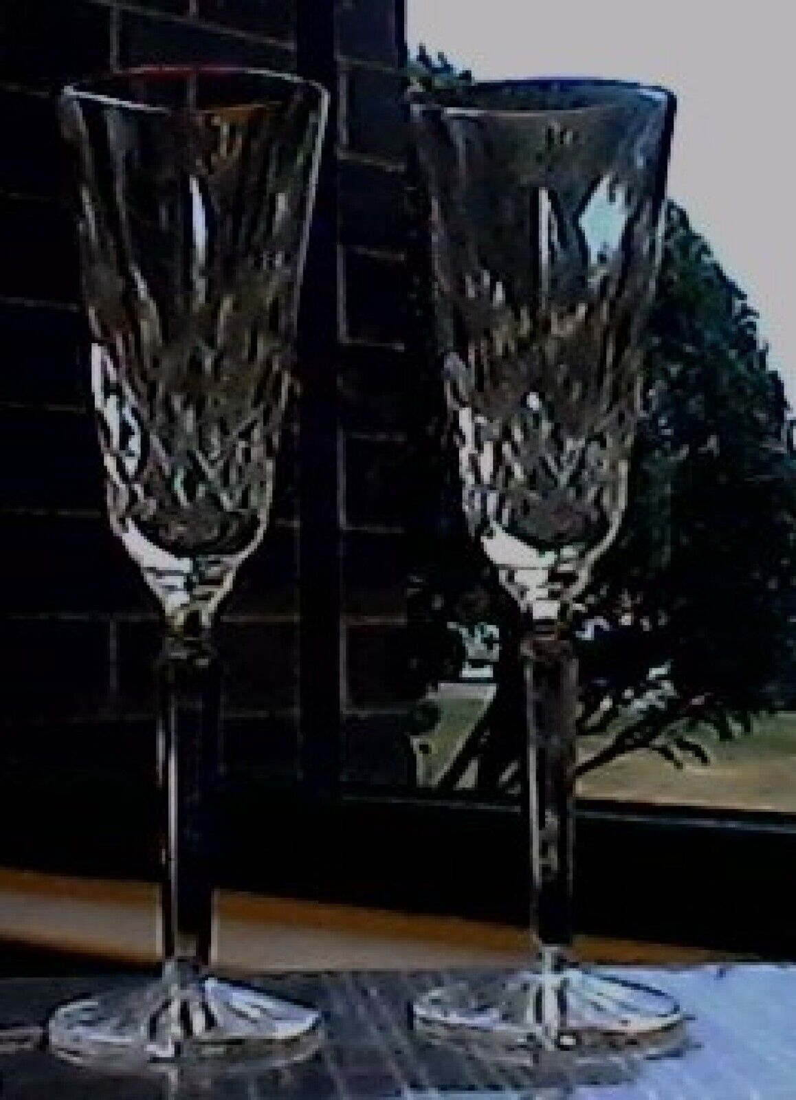 Pair of Waterford Crystal Platinum Lismore Tall Tall Fluted Champagne