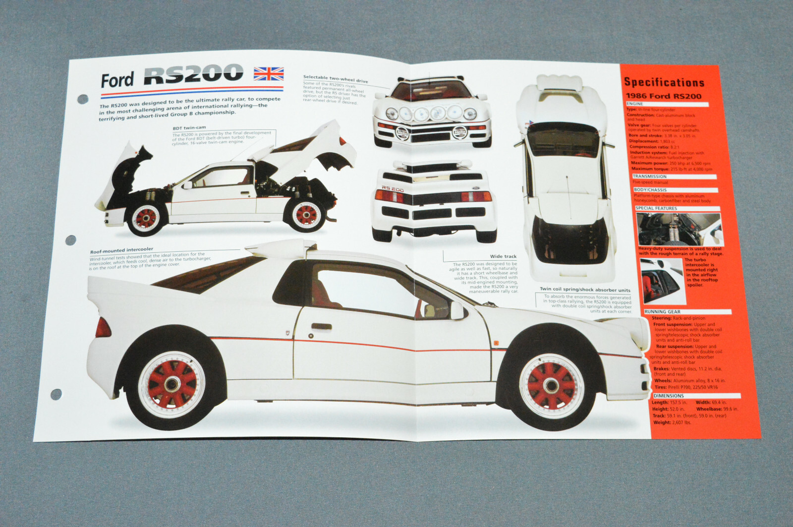 1984-1988 FORD RS200 (1986) SPEC SHEET BROCHURE PHOTO BOOKLET