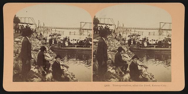 Kansas City Missouri 1903 Flood Transportation Stereoview River Scene
