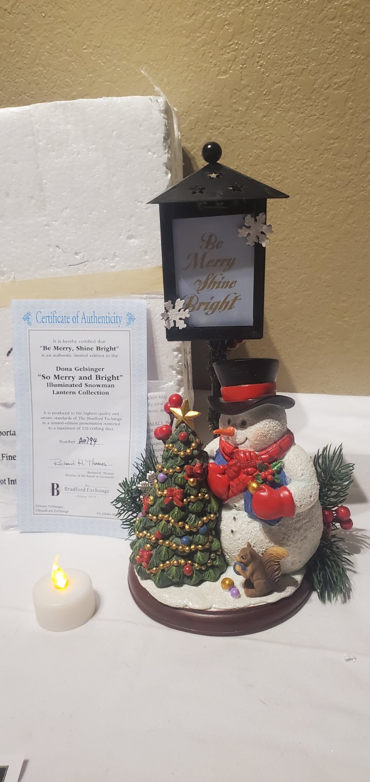RARE NEW Bradford Exchange BE MERRY Snowman Lantern Collection Christmas LIGHT