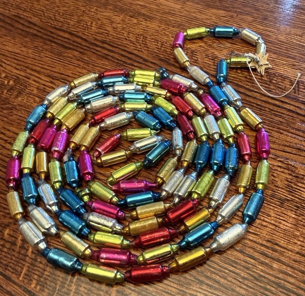Vtg Japan Mercury Glass Rare Lantern Bead Garland 106” Multi Color 1930s 50’s