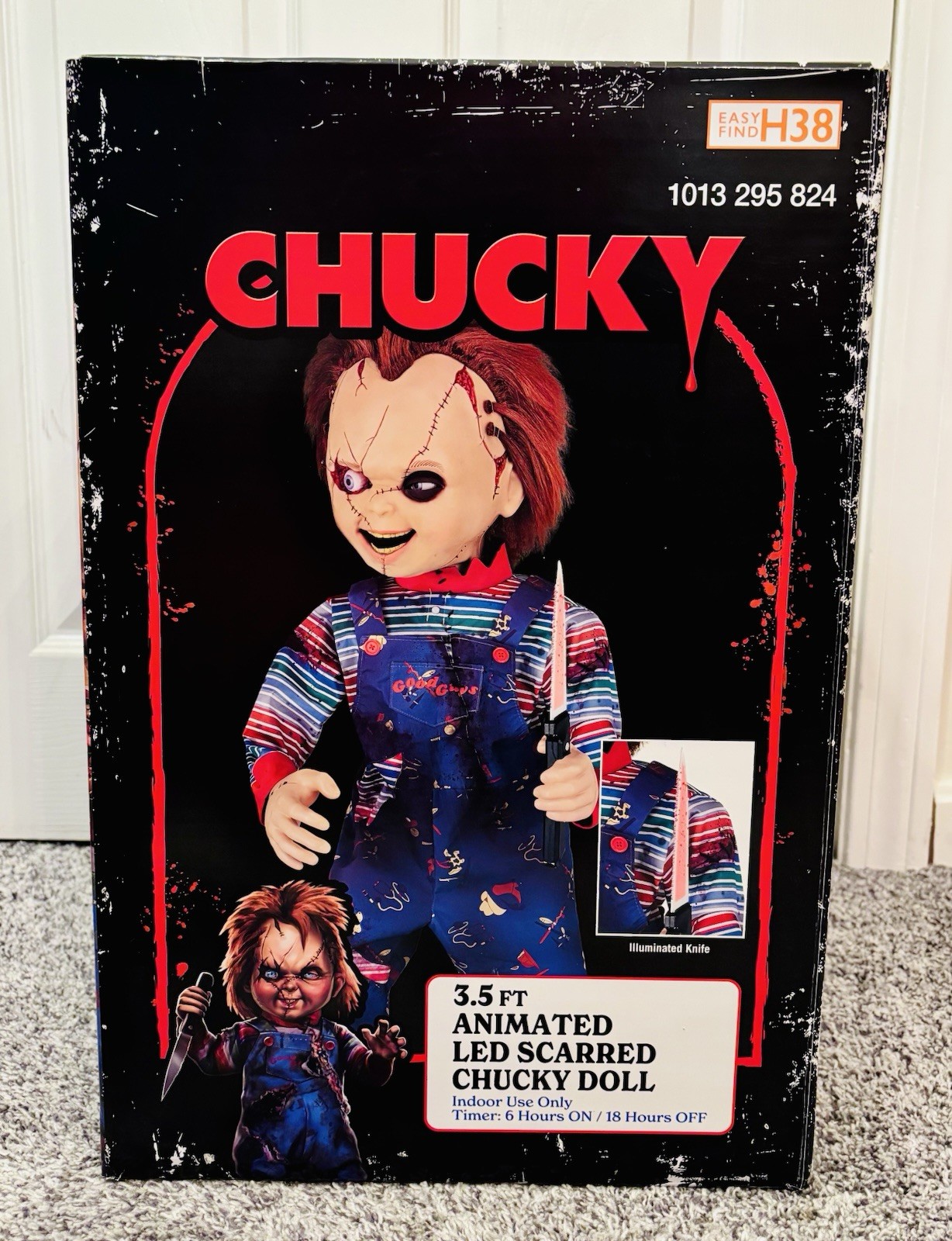Halloween 3.5 Ft Animated LED Scarred Chucky Doll Prop Home Depot Animatronic