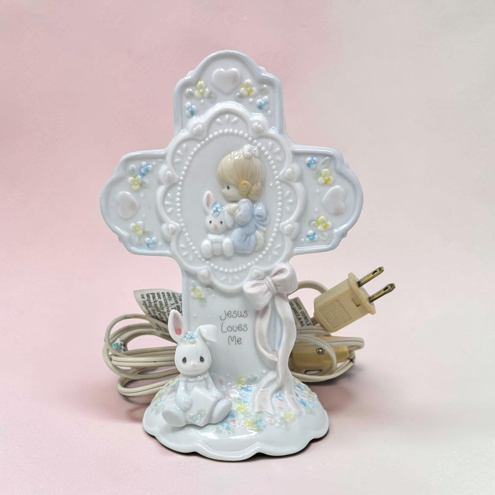 1993 Precious Moments Enesco Jesus Loves Me Cross Night Light Lamp Girl Bunny 1993 Precious Moments Enesco Jesus Loves Me Cross Night Light Lamp Girl Bunny