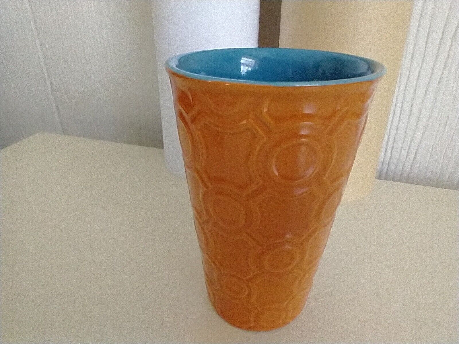 SCM Designs Stoneware Orange/Turquoise Glazed Ceramic Coffee Tumbler 12/28/23.