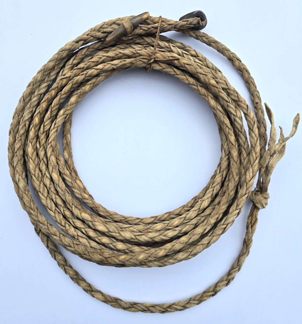 Vintage Western Handmade Cowboy Rawhide Reata / Approx. 30 ft. Long / Bone End