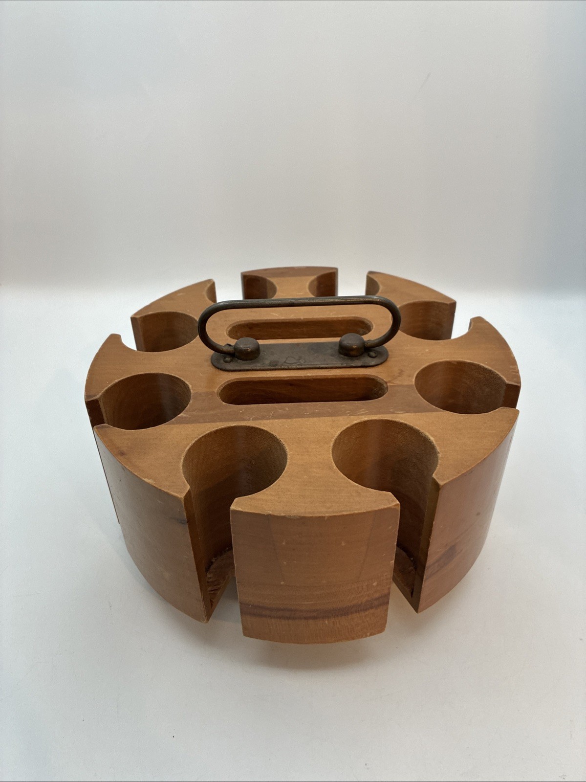 Vintage Solid Wood Poker Chip Carousel Caddy Holder Rotating w/ Handle