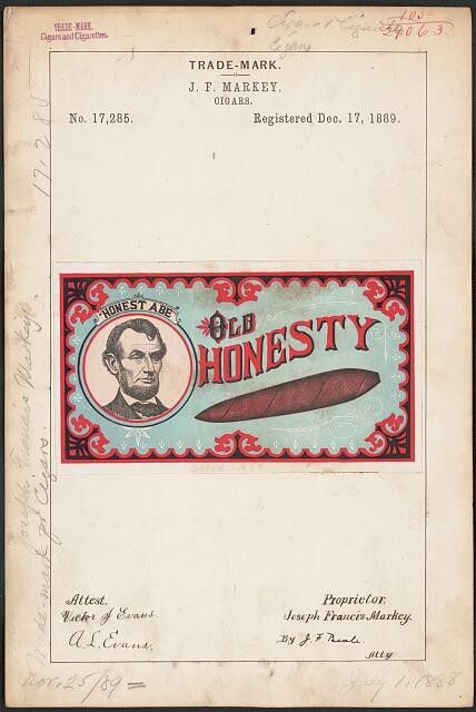 Photo:Penn Yan NY 1889 Honest Abe Old Honesty Cigars Trademark Label