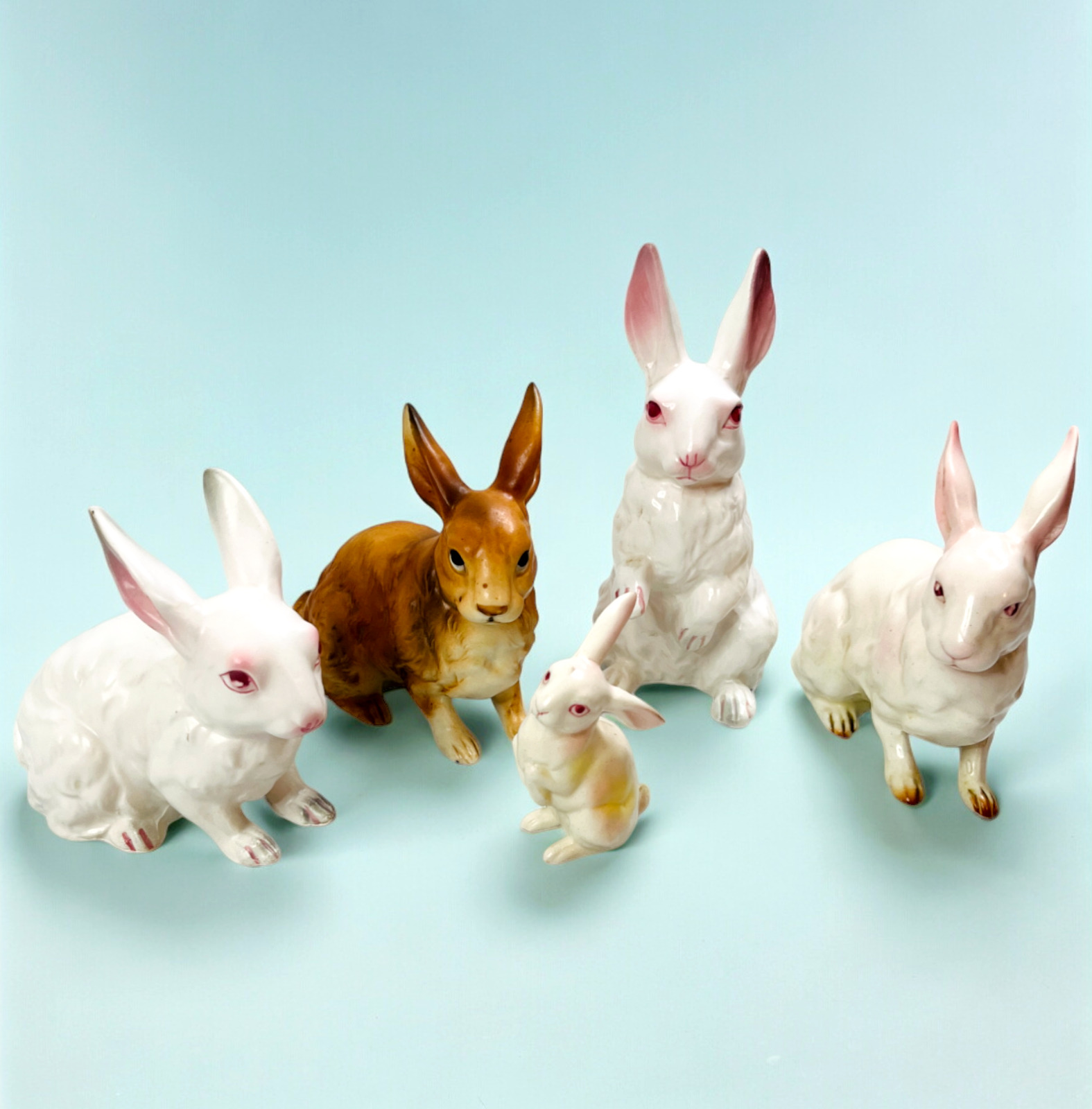 Lefton Easter Figurines Lot of 5 Bunny Rabbits A249 H6664 H880 Japan White Brown