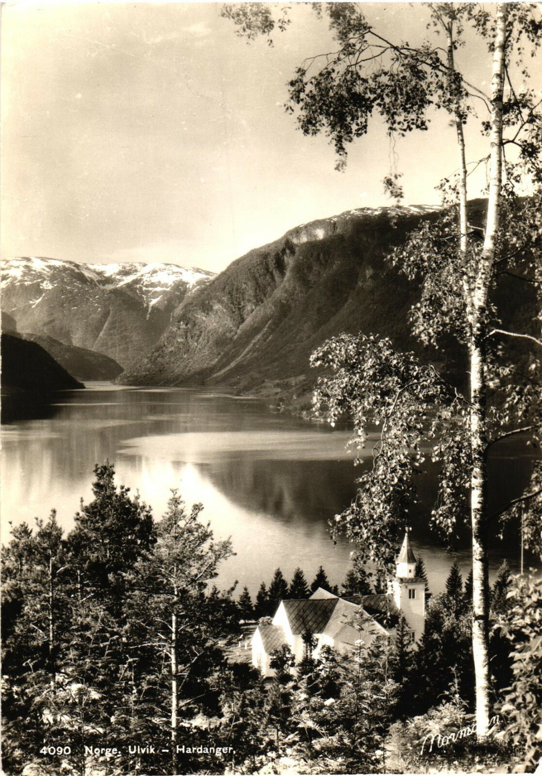 Ulvik Norway Hardanger Fjord & Church RPPC Real Photo Postcard Normanns Unused