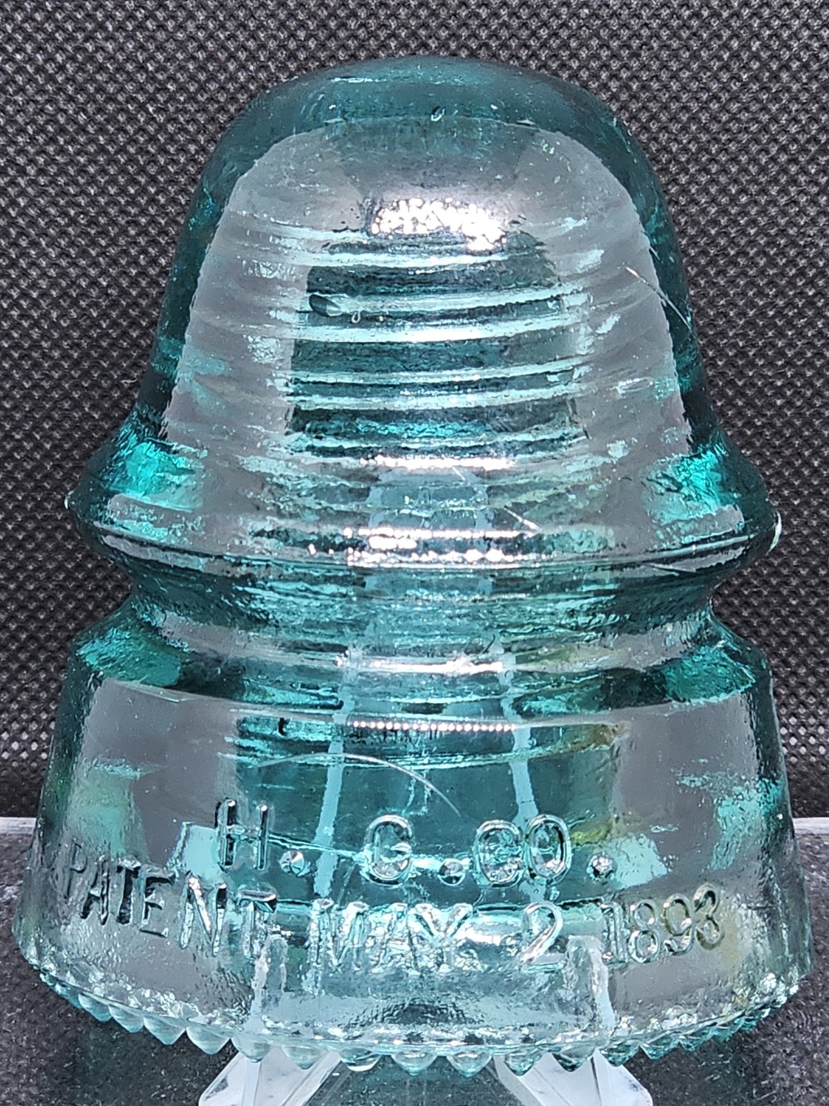 H.G.CO. Petticoat Glass Insulator Aqua Blue Green Patent May 2 1893 CD 145