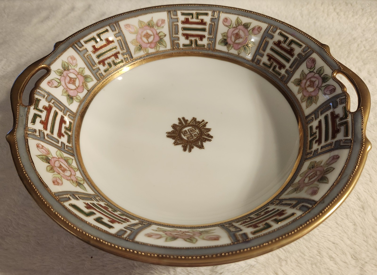Antique RC Nippon Hand Painted Porcelain Serving Bowl Gold Moriage Beaded Roses