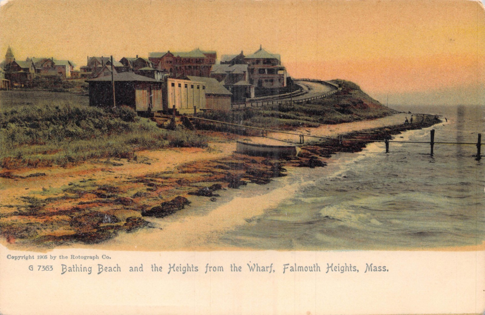 Bathing Beach & Heights from the Wharf Falmouth Heights Mass. Vintage Postcard