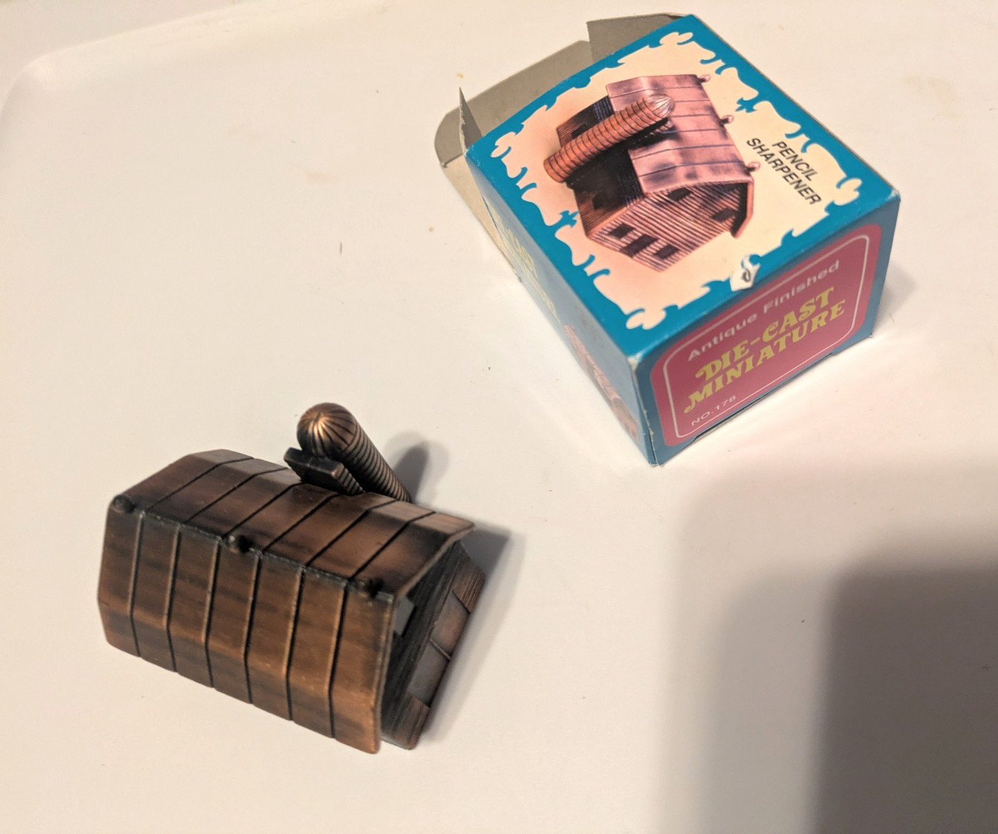 Antique Finish Diecast Metal Miniature Barn Silo Pencil Sharpener Vintage NIB
