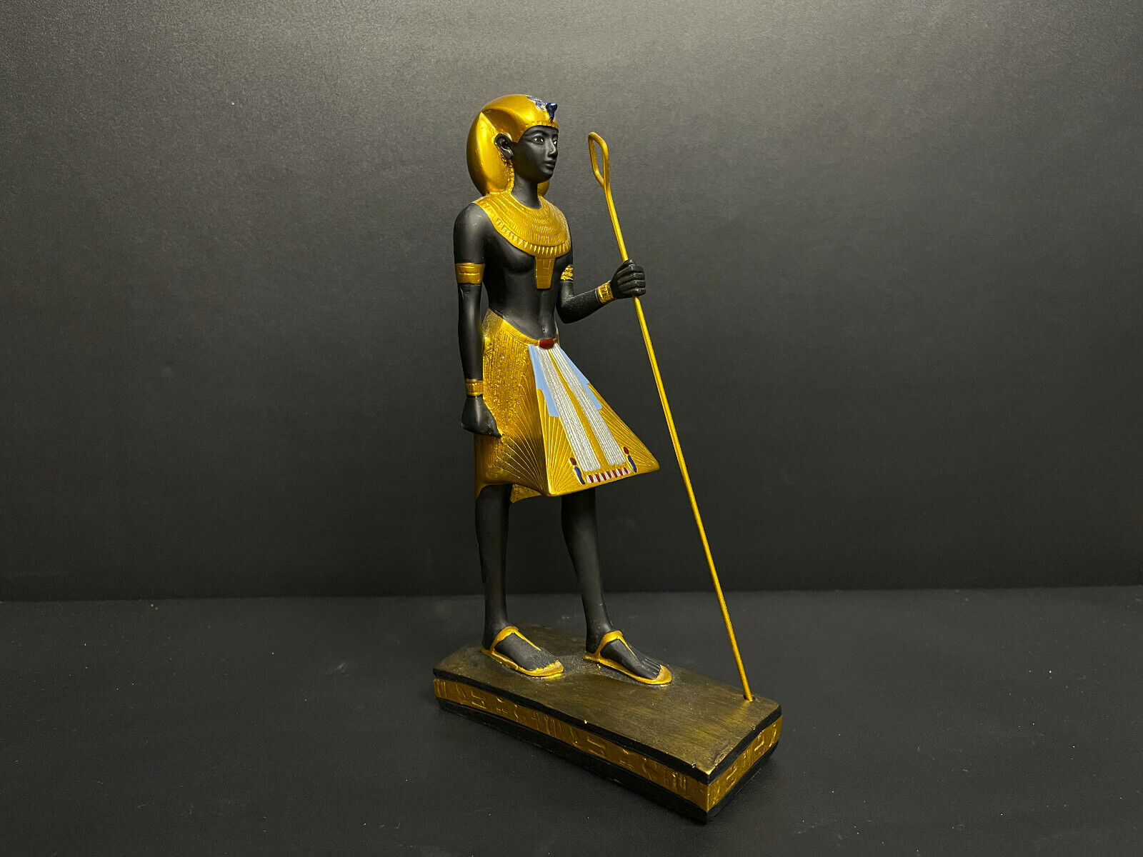 RARE Black and Gold Egyptian KING TUTANKHAMUN holding his stick