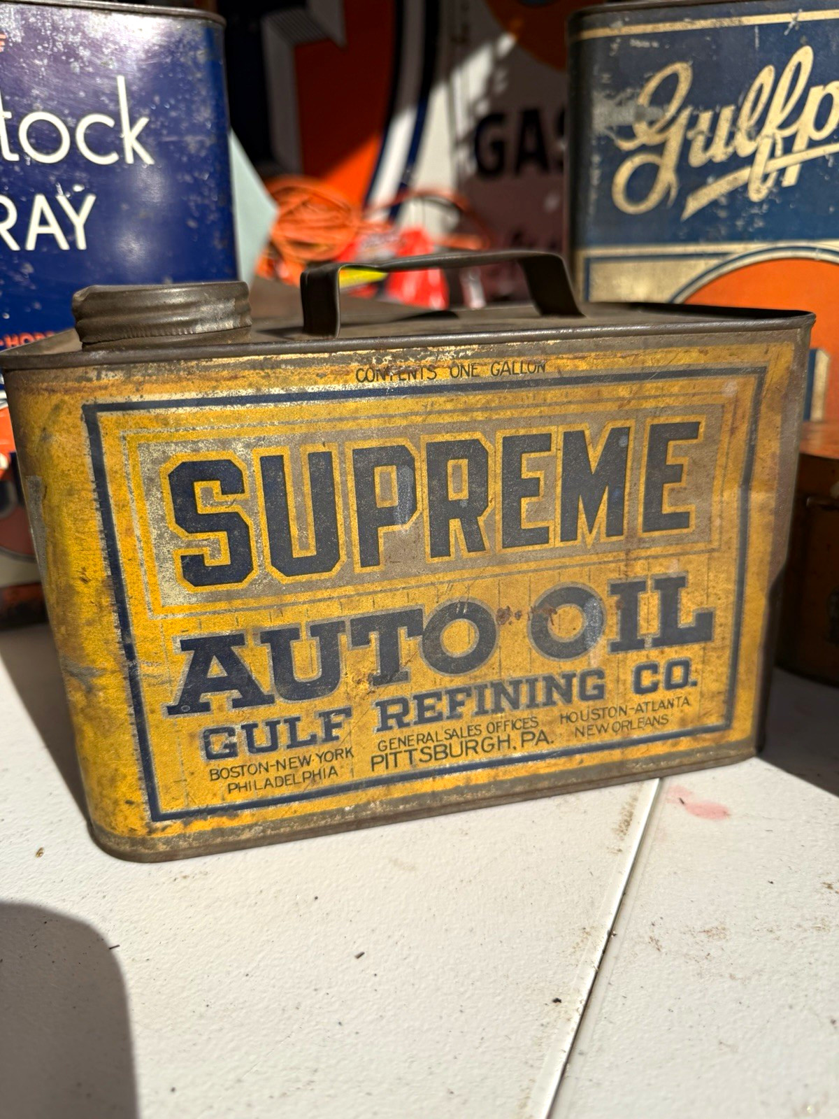 Gulf Refining Co. Supreme Auto Oil Advertising Can 1 Gallon Gas & Oil
