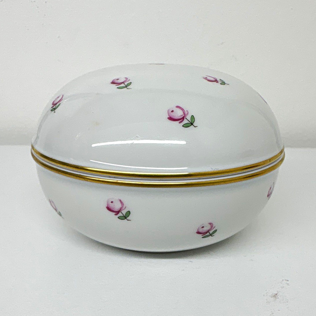 Augarten Wien Austria Porcelain Trinket Box w/ Lid Pink Floral Gold Trim