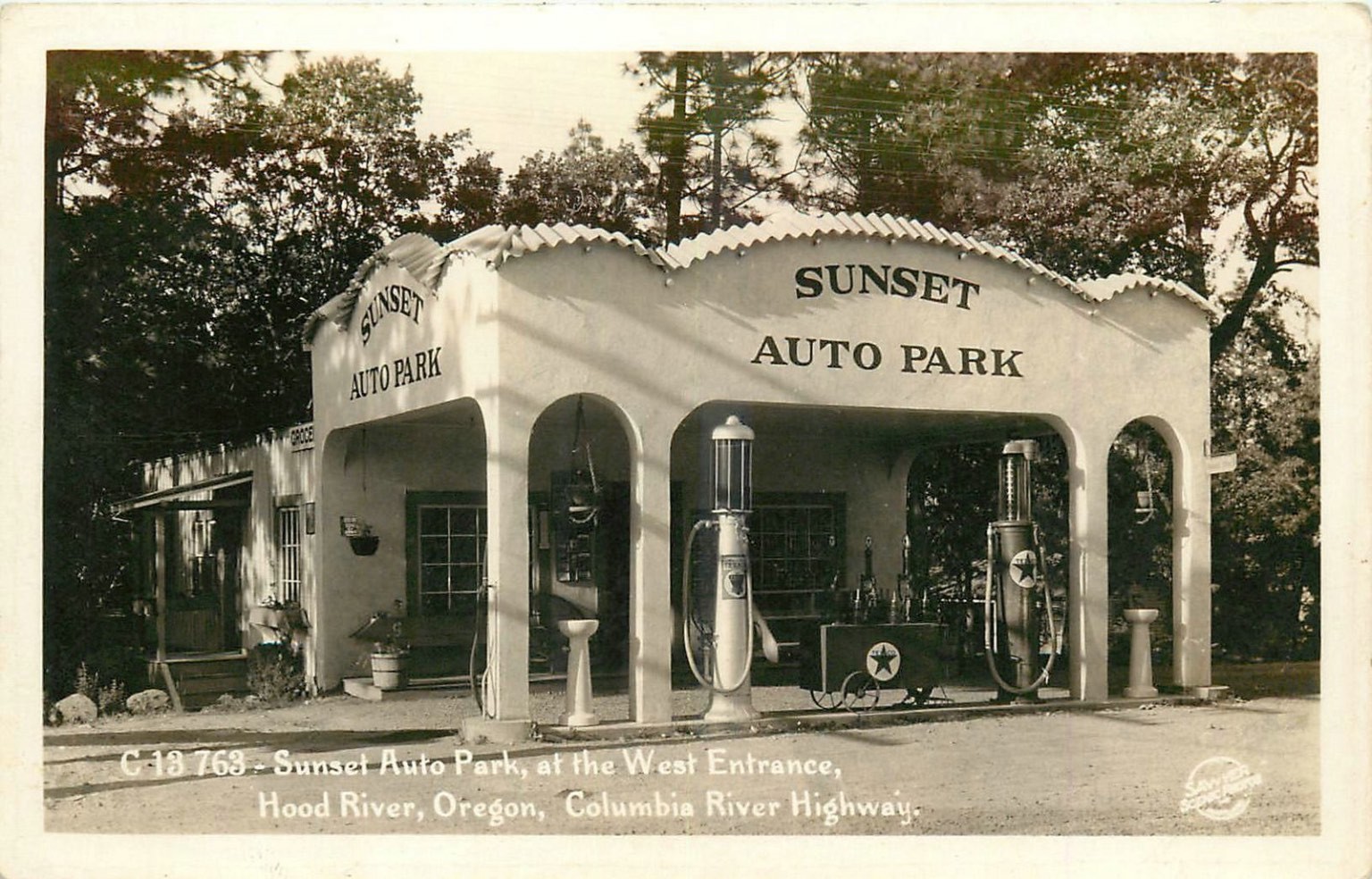 Vtg Sunset Auto Park Hood River Oregon Columbia River Highway Gas Station
