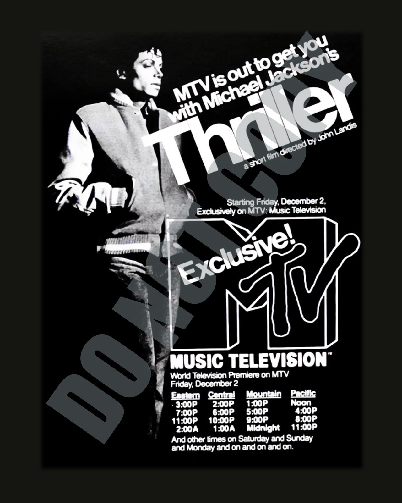 1983 Michael Jackson Thriller MTV Music Video Premiere Promo Ad Repro 8x10 Photo
