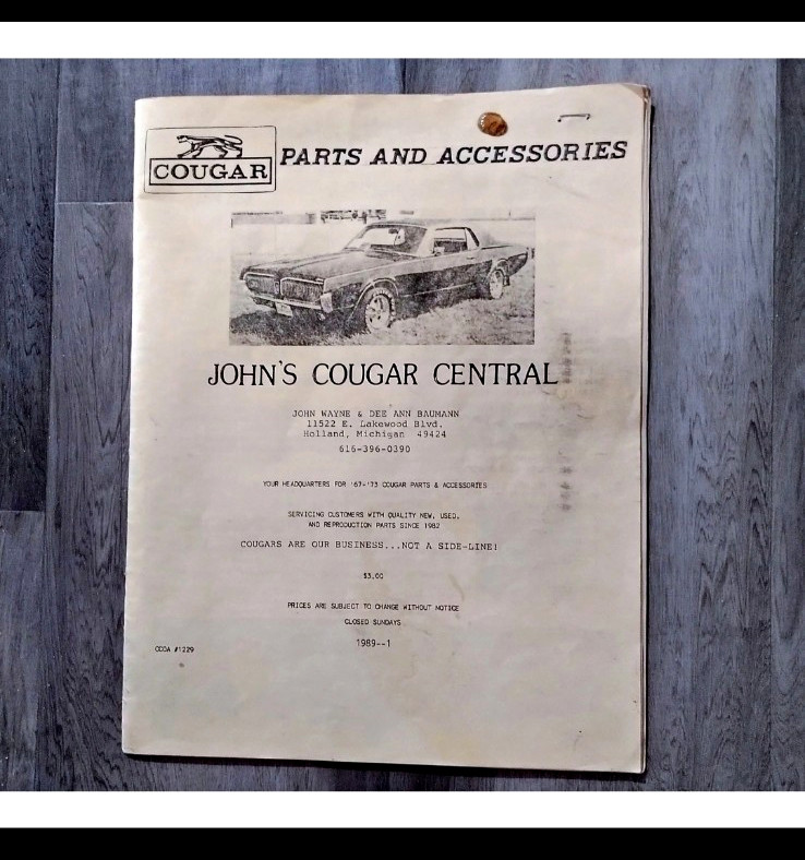 1989 John\'s Cougar Central Parts and Accessories Mercury Cougar 1967-72 Catalog 
