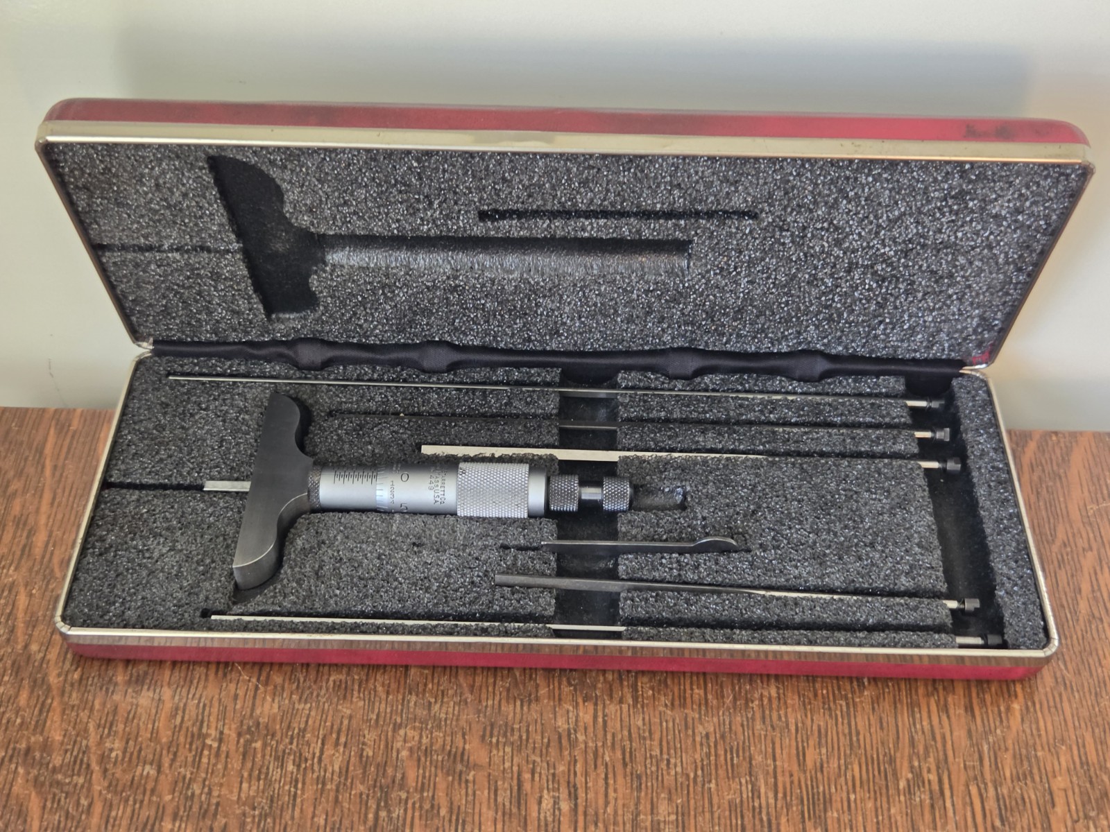 Starrett No. 449 Blade Depth Micrometer (6 Blades) w/Ratchet Stop, Wrench & Case