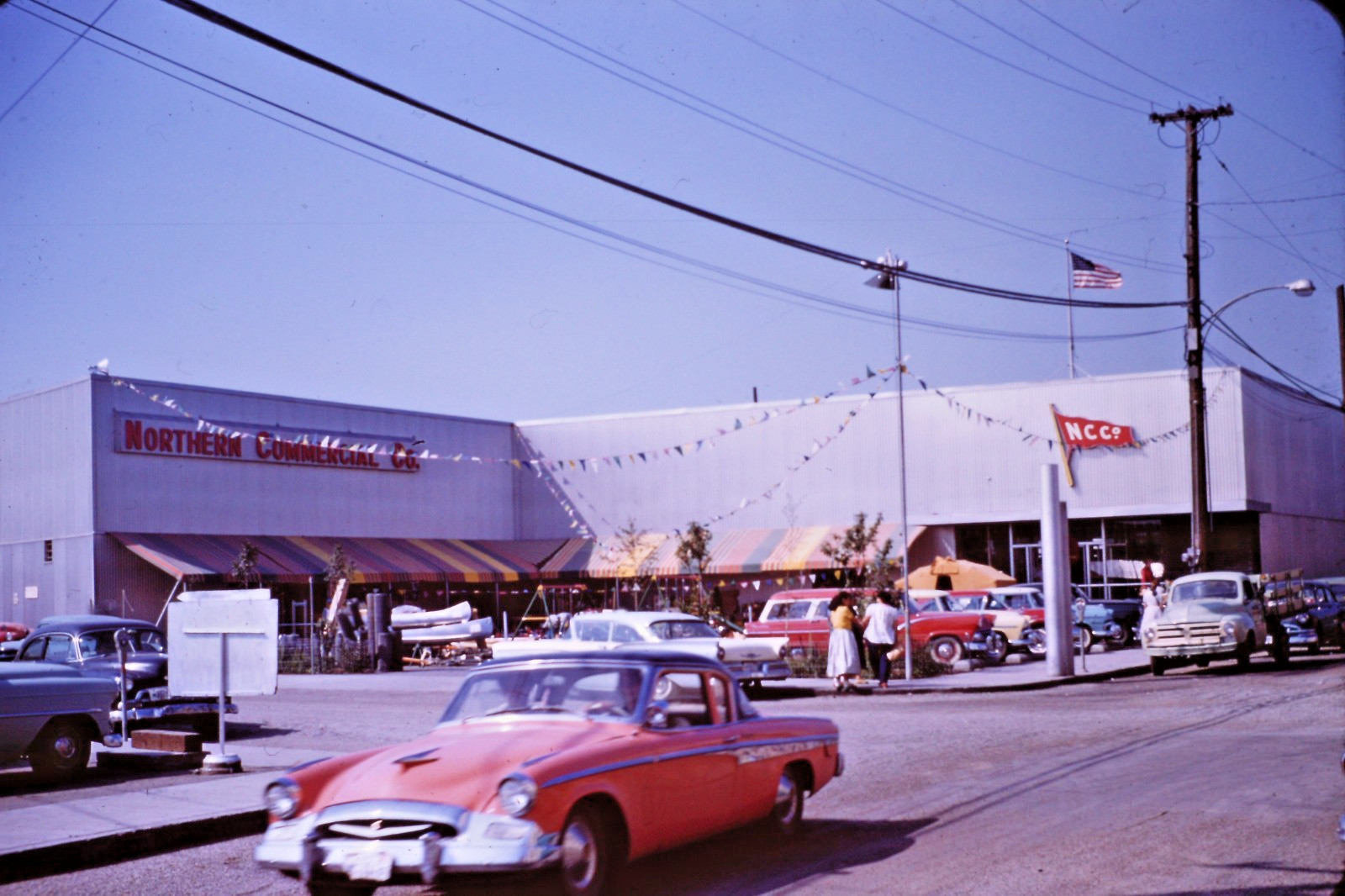 1957 OLD CARS NORTHERN COMMUNICATIONS CO. FAIRBANKS ALASKA 35MM SLIDE Red Border