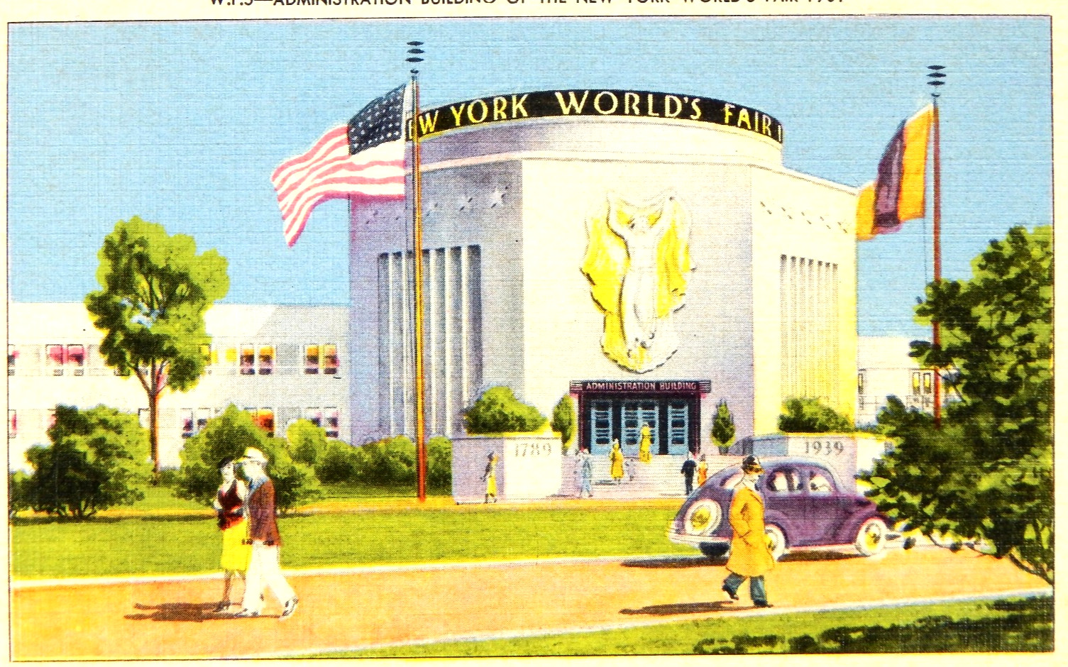 1943 POSTCARD 1939 WORLD'S FAIR NEW YORK ADMINISTRATION POSTED VINTAGE LINEN