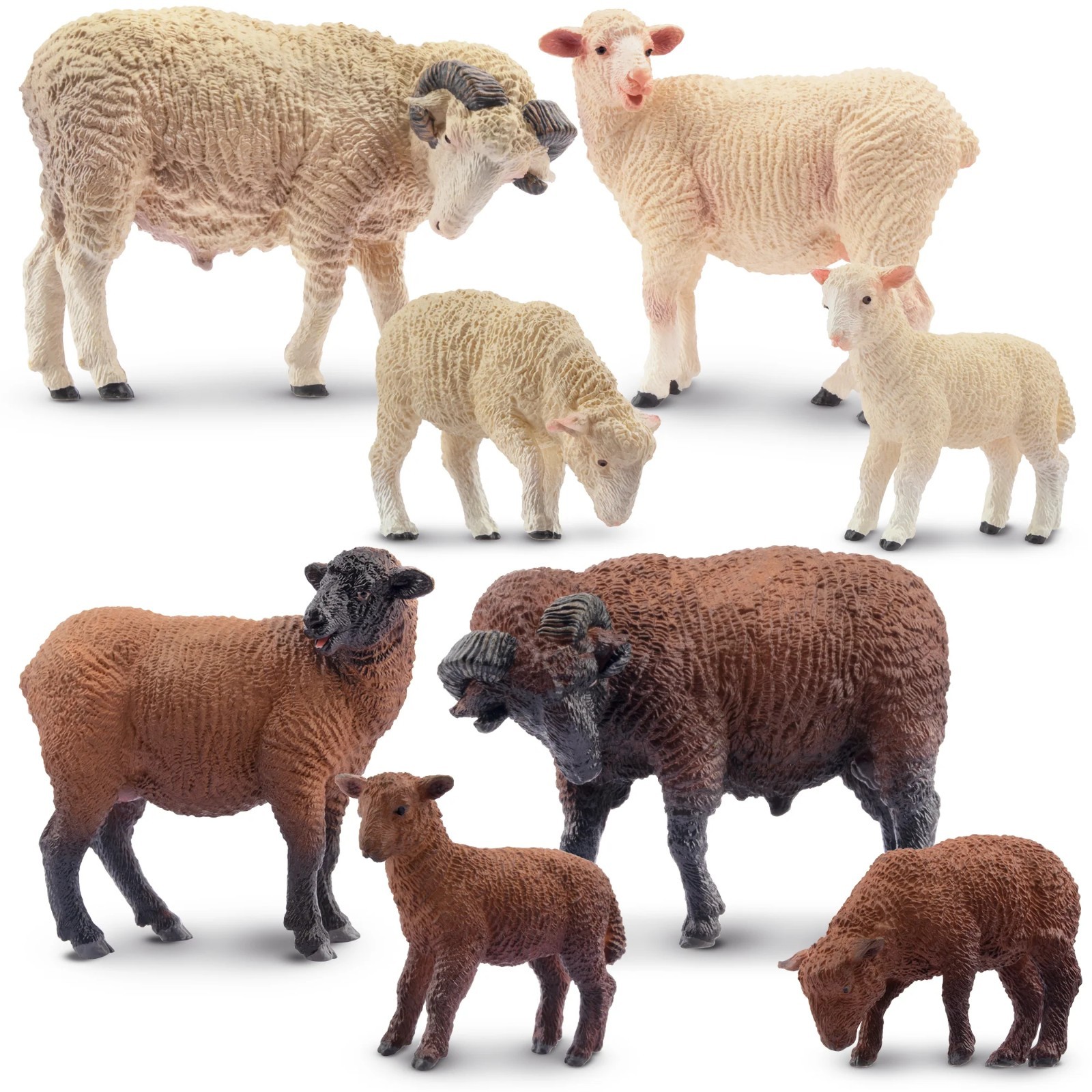 Toymany 8-pcs   Merino Sheep Animal Figurine,  Collectible Hand-painted  Toy Set