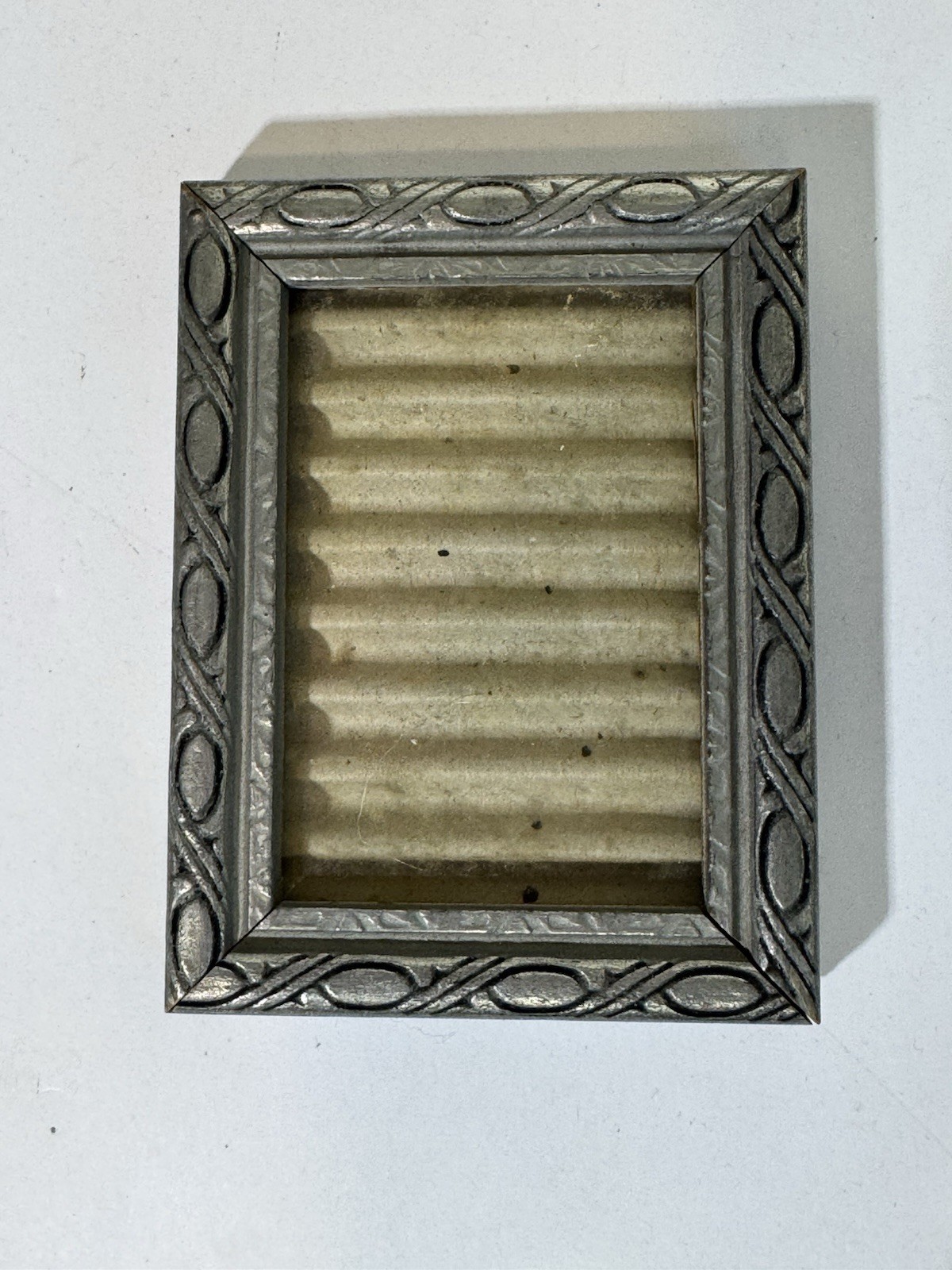 Vintage Small Silver Tone Picture Frame Ornate Embossed Art Deco 4.5” x 3.5”