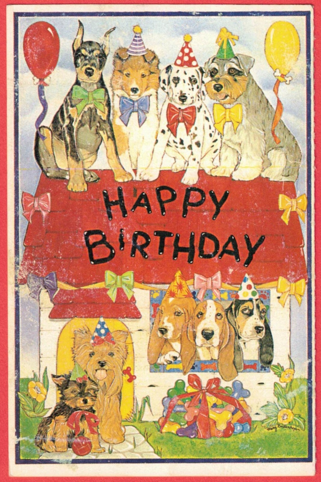 Vintage Humane Society Dogs Puppy Birthday Party Postcard