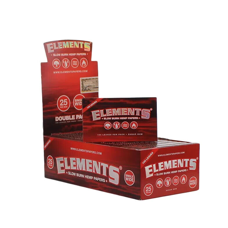 😎25 PACKS OF RED ELEMENTS SINGLE WIDE ROLLING PAPERS DOUBLE PACK HEMP PAPERS💚