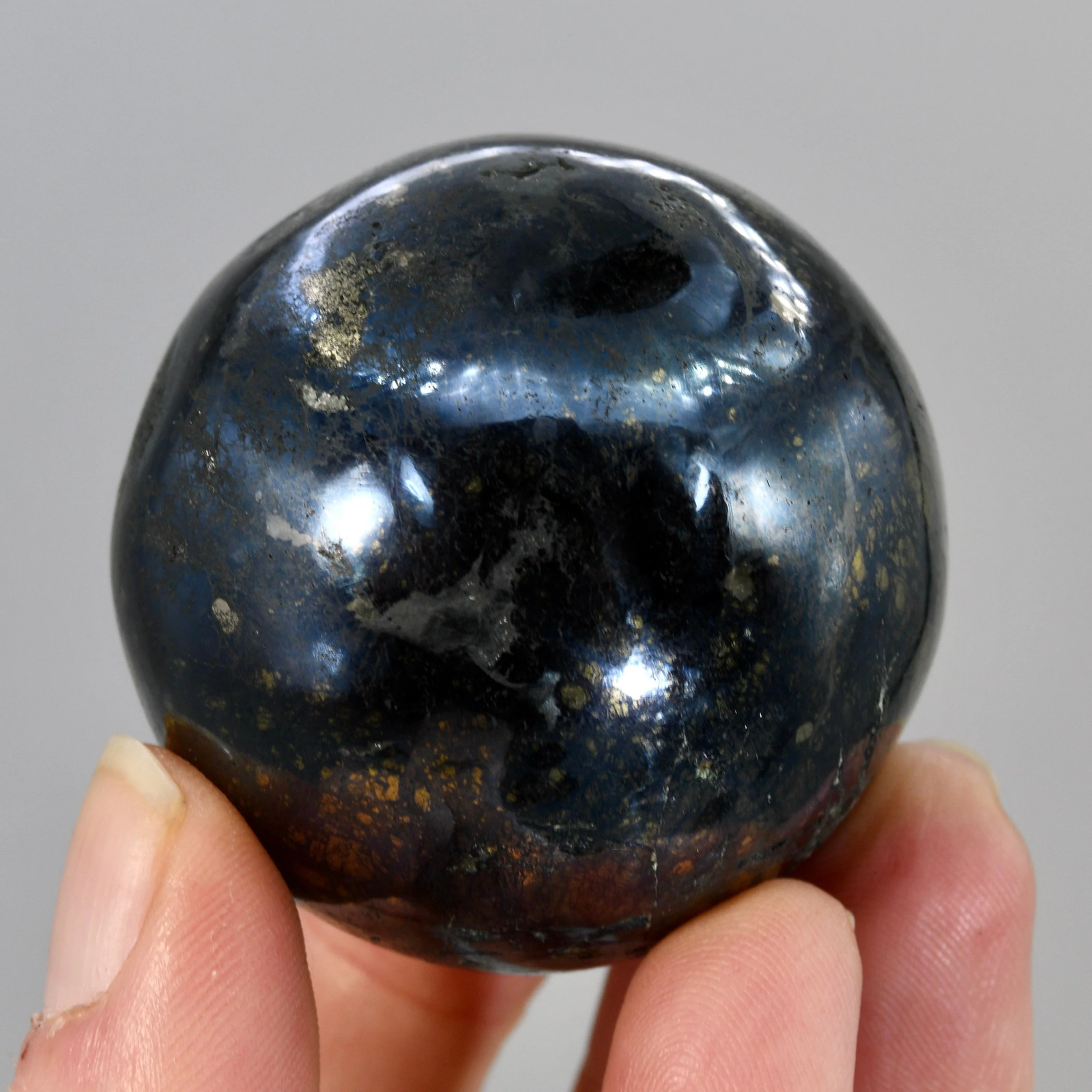 XL .5lb 46mm RARE Covellite Crystal Sphere, AAA Top Quality Blue Covelite, Peru