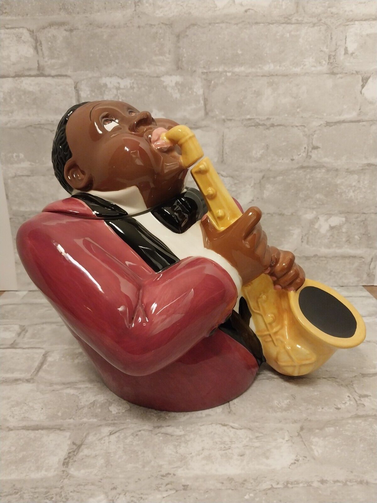 1996 Clay Art Jazz Player Cookie Jar Hand Painted Vintage