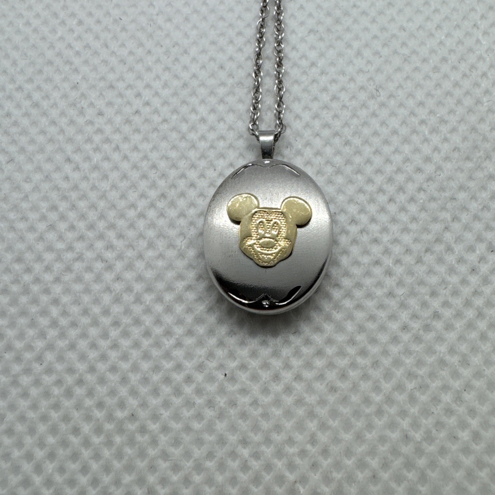 Vintage Disney Mickey Minnie Mouse 14K on Sterling Silver Figural Locket 19” A16