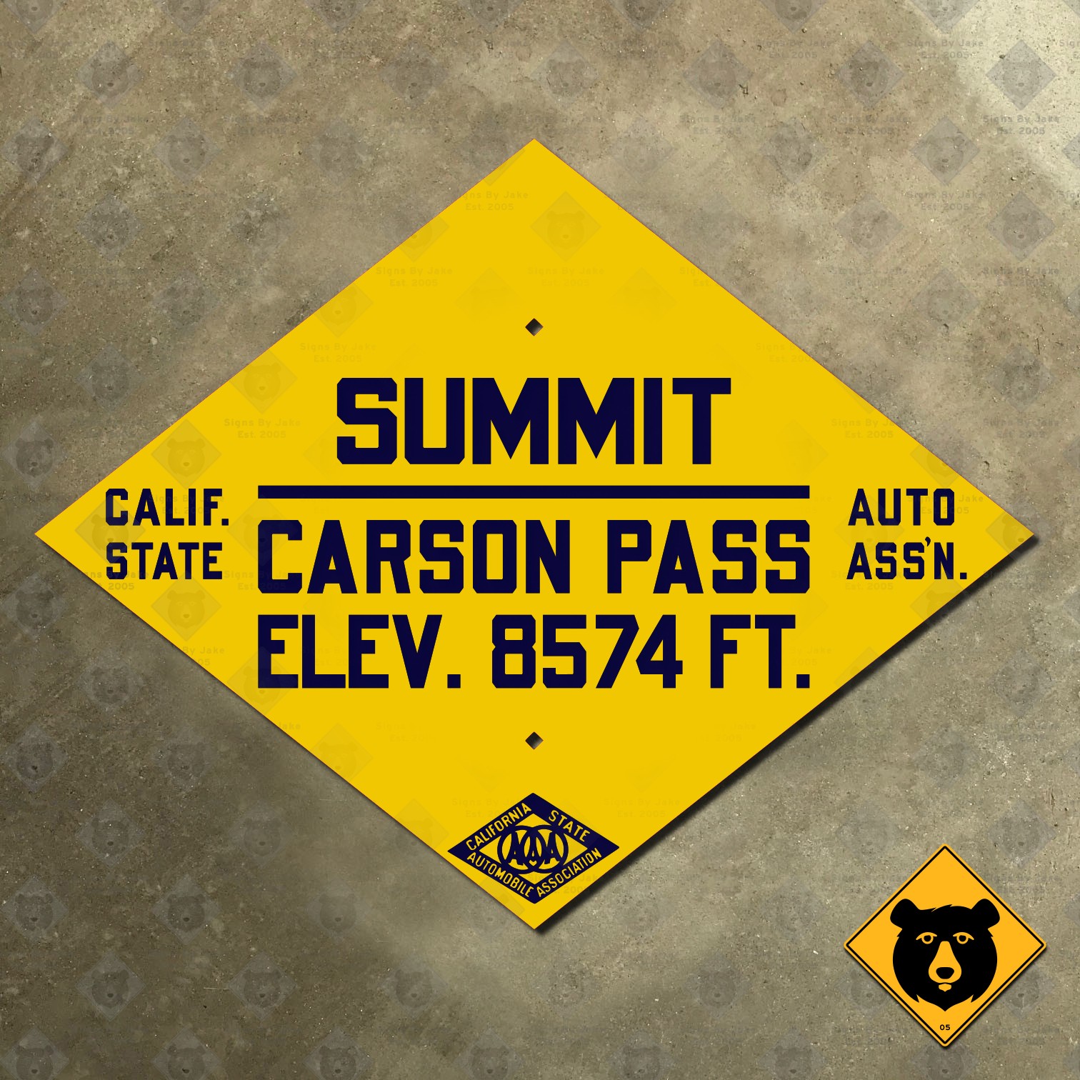 Carson Pass California CSAA State Route 88 highway road sign auto club 29x22