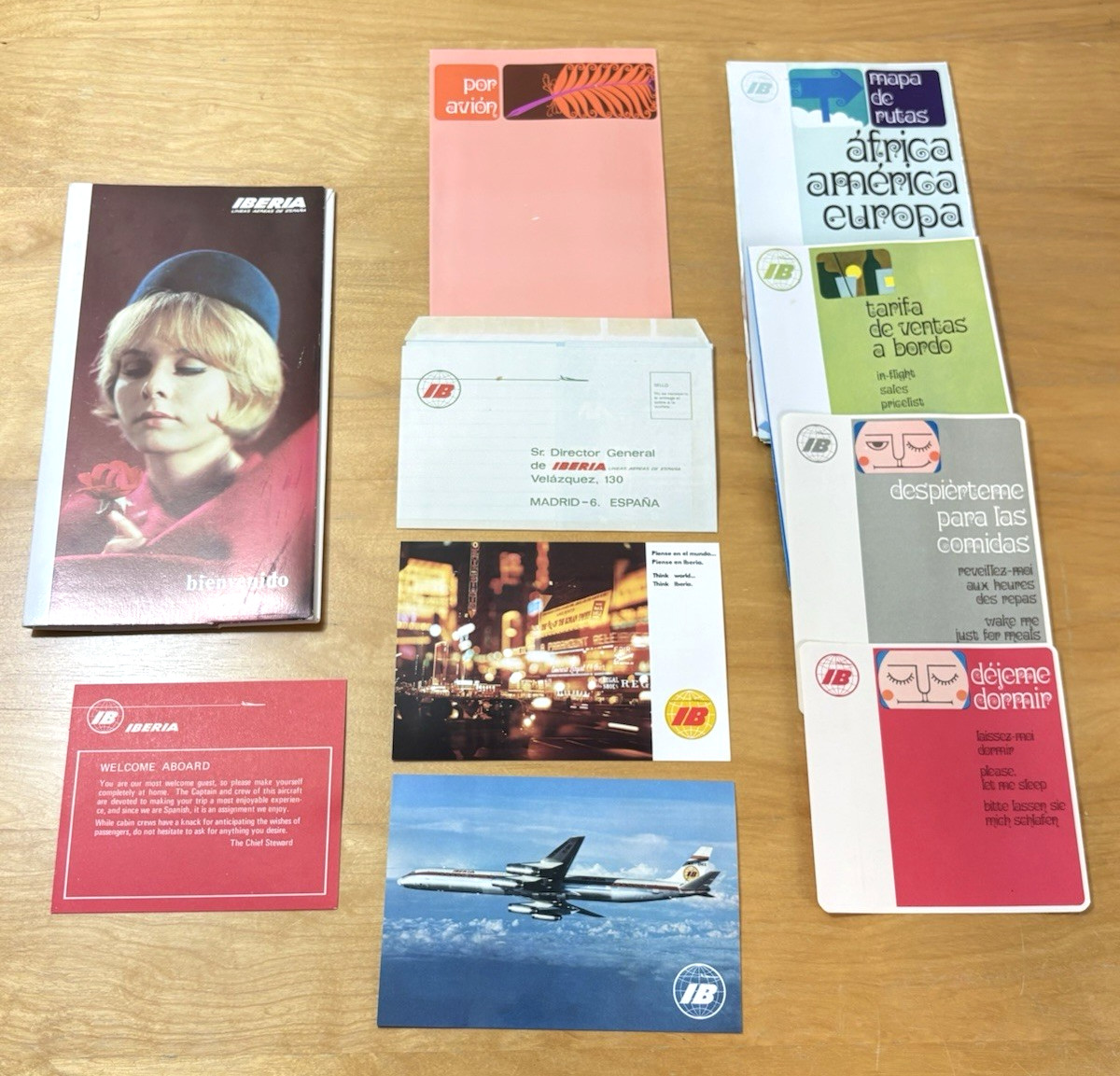 VTG 1960s Iberia Airline Tickets Ephemera Packet Stationary Postcards Souvenir
